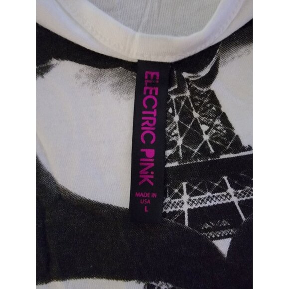 Electric Pink Womens "Jadore" Eiffel Tower Graphic Raglan Shirt Black & White - Picture 2 of 3